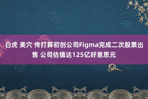 白虎 美穴 传打算初创公司Figma完成二次股票出售 公司估值达125亿好意思元